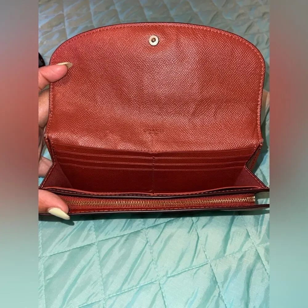 Coach Slim Envelope Wallet F26457 Terracotta Blush Colorblock Crossgrain EUC